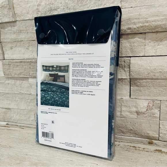 Ralph Lauren Skye King Pillow Sham 100% Cotton Denim Floral 20” X 36” NWT - Picture 2 of 10